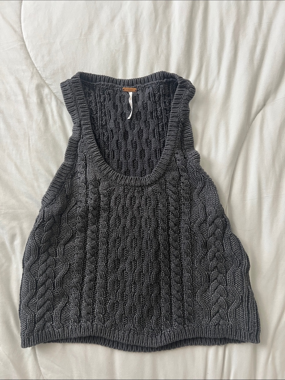 Free People Charcoal Cable Knit Scoop Tank